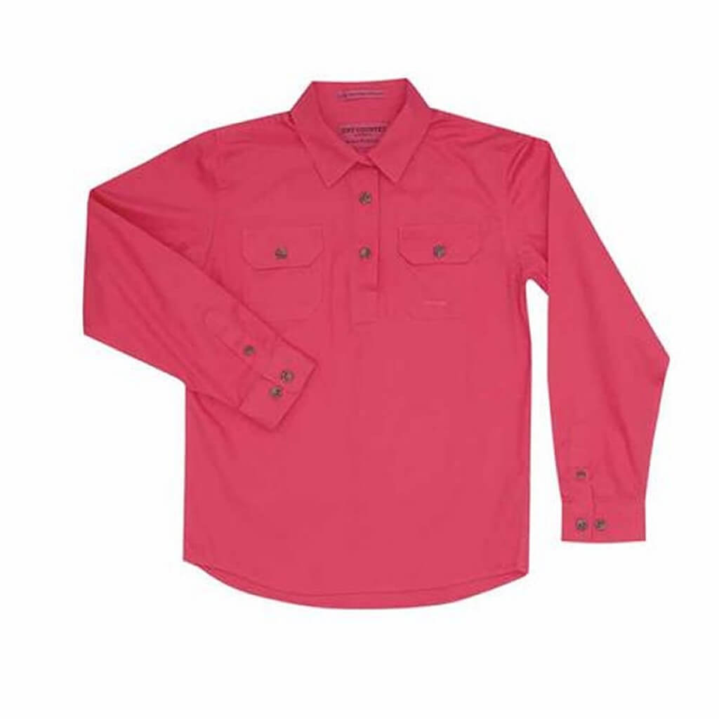 Girl's Just Country  Kenzie 1/2 Button  Shirt  Hot Pink - Diamond K Country