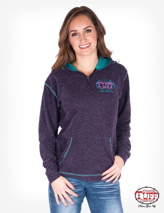 Load image into Gallery viewer, Cowgirl Tuff Purple Fleece with Turquoise Accents Hoodie
