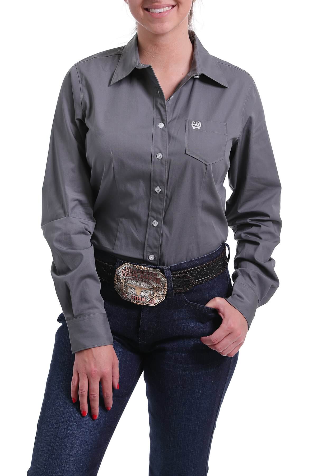 Women's Cinch Grey Solid Shirt MSW9164029