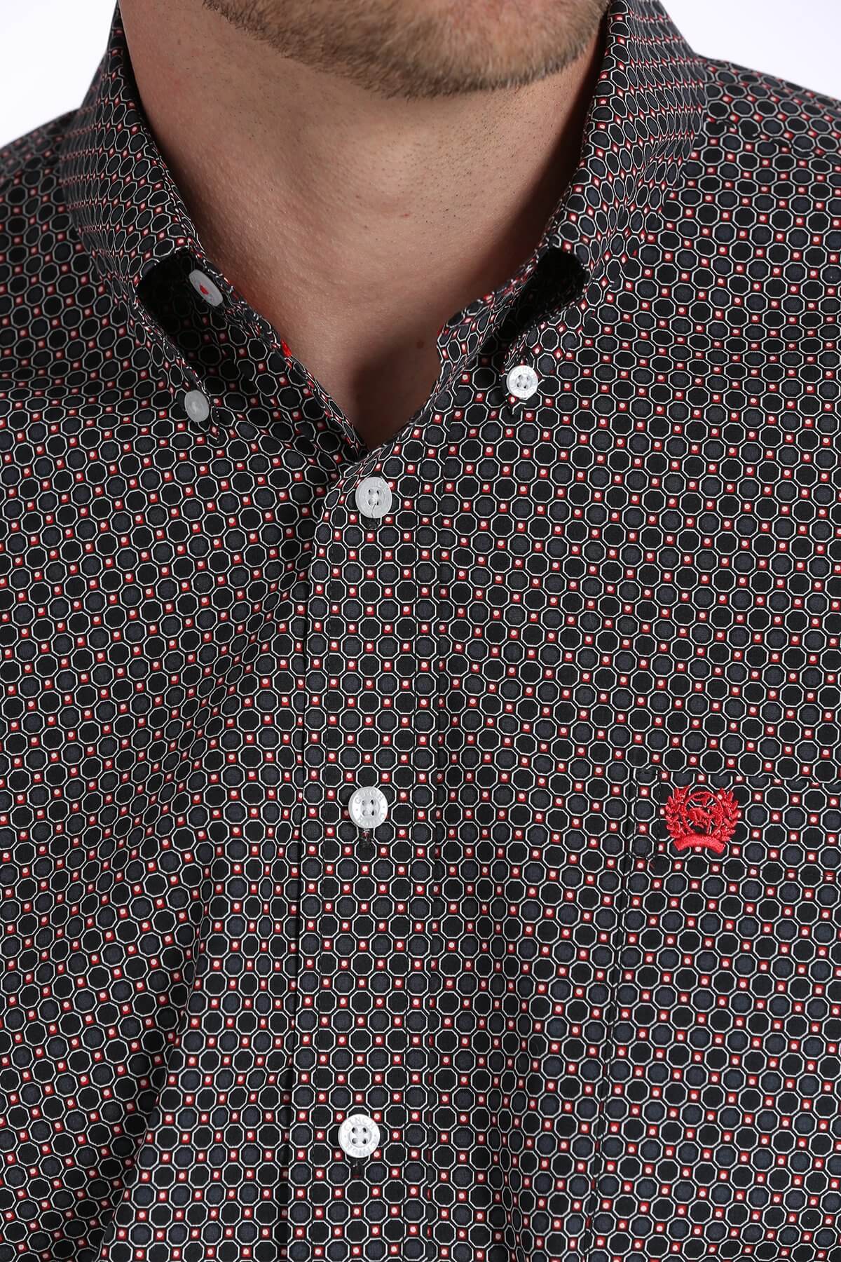 Load image into Gallery viewer, Men&amp;#39;s Cinch Black and Red Honeycomb Geometric Print Shirt - Diamond K Country
