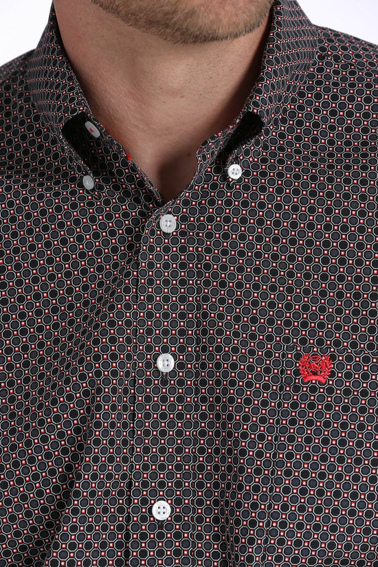 Men's Cinch Black and Red Honeycomb Geometric Print Shirt - Diamond K Country