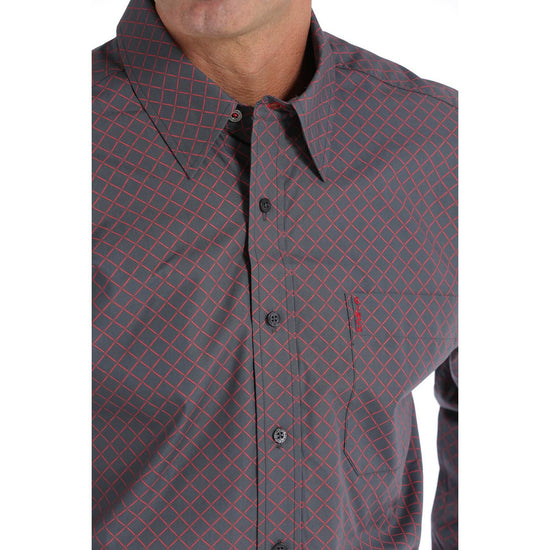 Men's Cinch Modern Fit Charcoal and Red Diamond Print Shirt