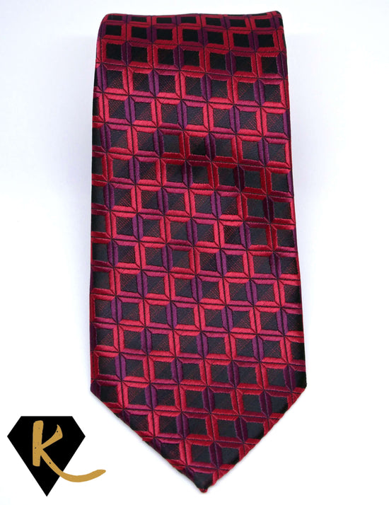 Men's Red and Black Geometric Necktie