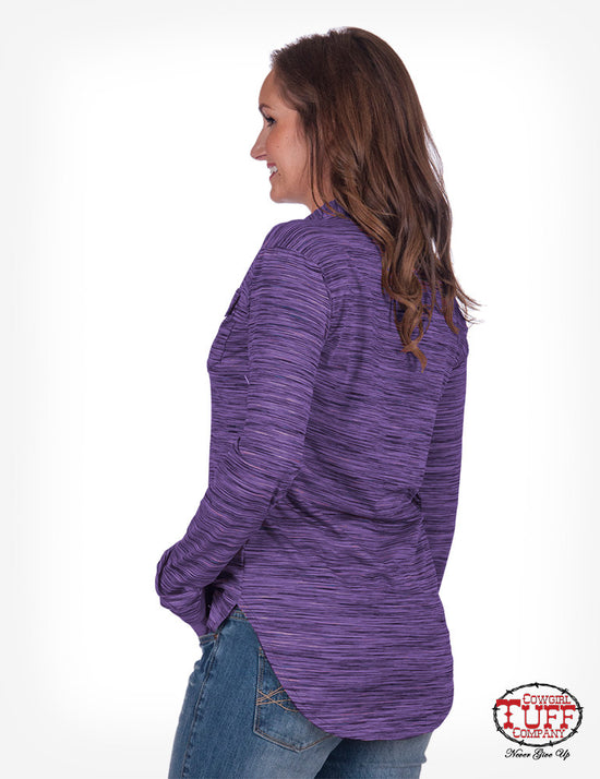 Women's Cowgirl Tuff - Sport Lux Athletic Purple Jersey Faux Button-Down