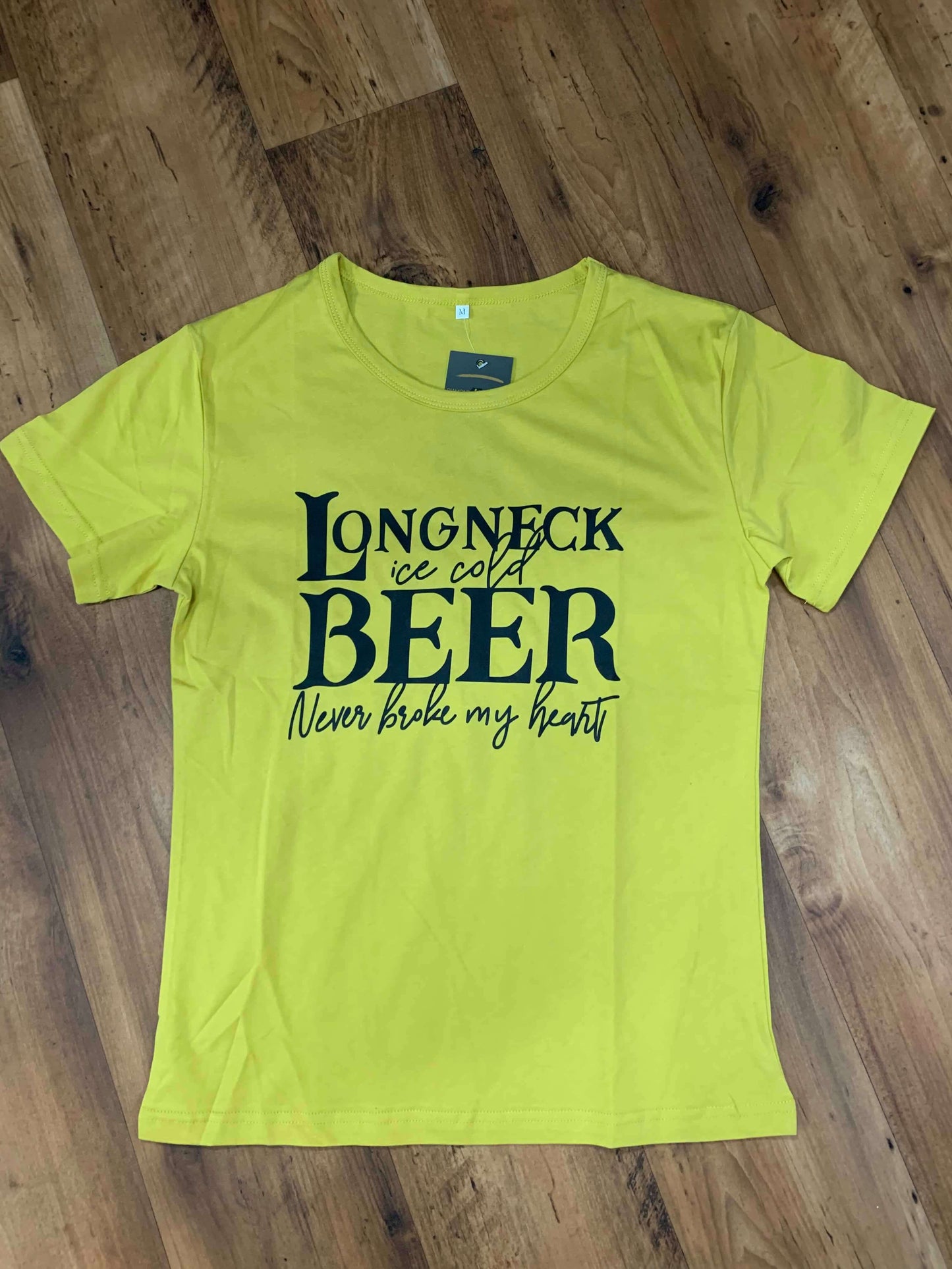 Mustard Longneck Ice Cold Beer Never Broke My Heart Graphic Tee Shirt