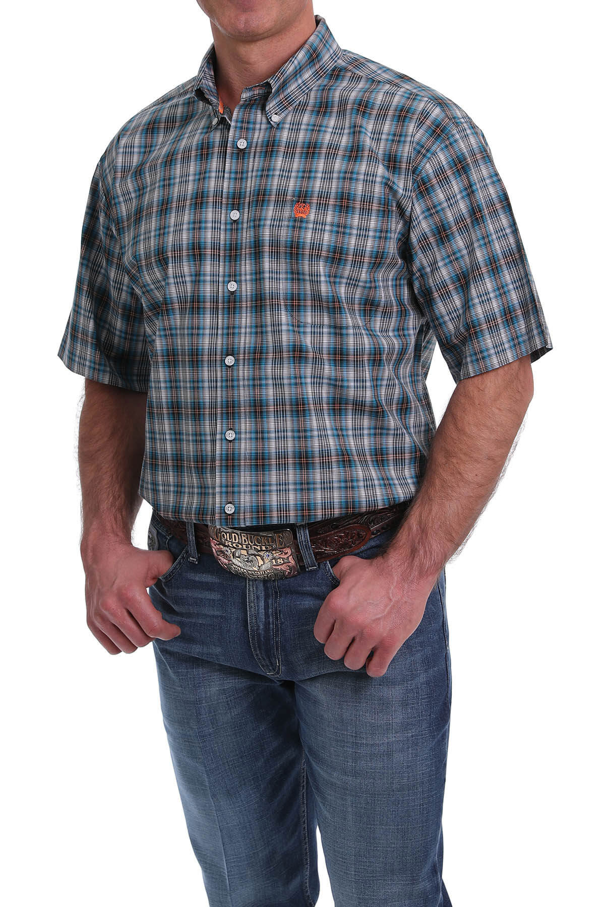 Load image into Gallery viewer, Men&amp;#39;s Cinch Blue Plaid Short Sleeve Shirt
