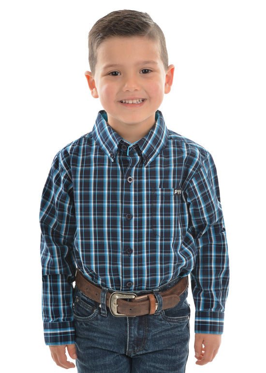 Load image into Gallery viewer, Boy&amp;#39;s Pure Western Alfonso Check Button Down Long Sleeve Shirt
